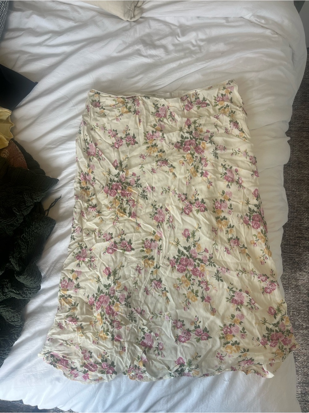 Reformation Cream Floral Midi Skirt with Pink & Yellow Blooms
